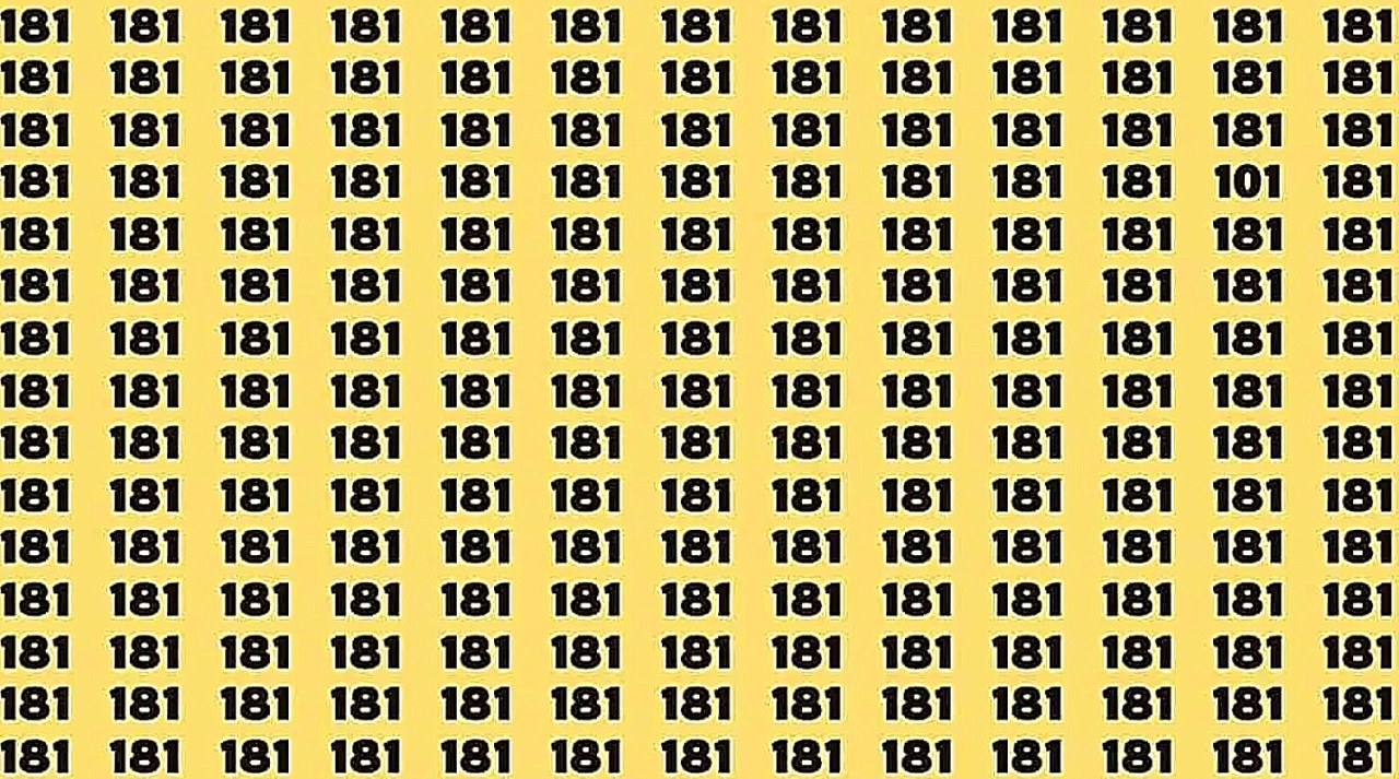 множество чисел 181 на жёлтом фоне, среди которых спрятано число 101, визуальный тест на внимательность