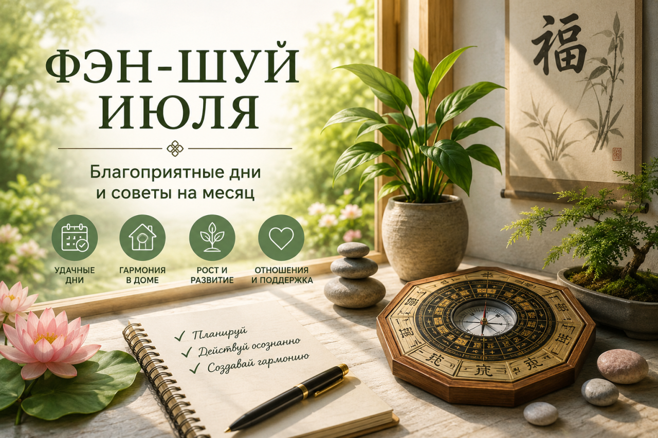 Фэн-шуй на июль 2026: самые благоприятные дни месяца и советы, как привлечь удачу