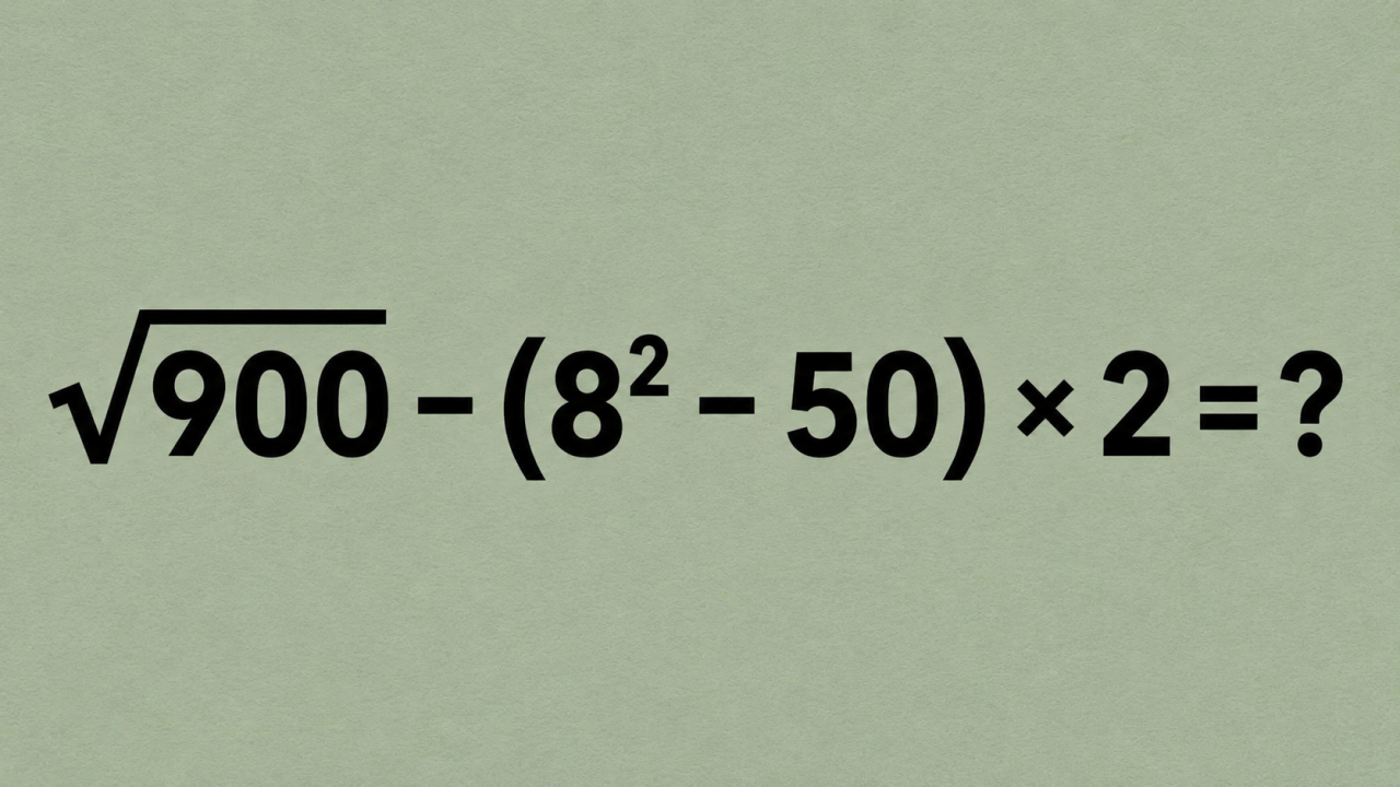 √900 - (8² - 50) × 2 = ?: короткая задача с неприятной ловушкой