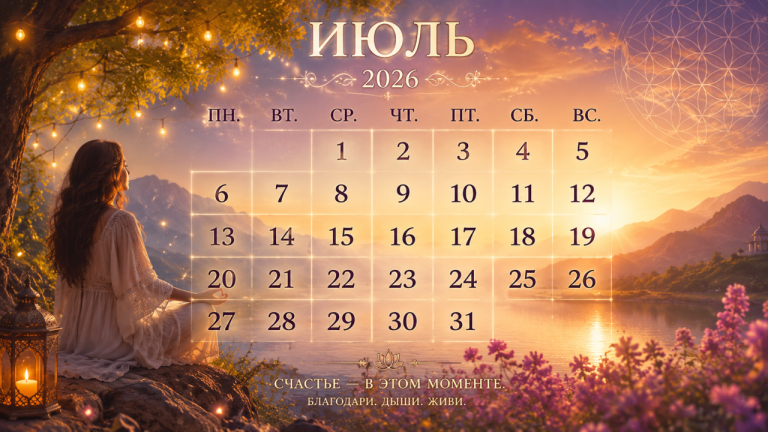 Календарь счастья на июль 2026: 31 маленький шаг, который поможет сделать этот месяц счастливее