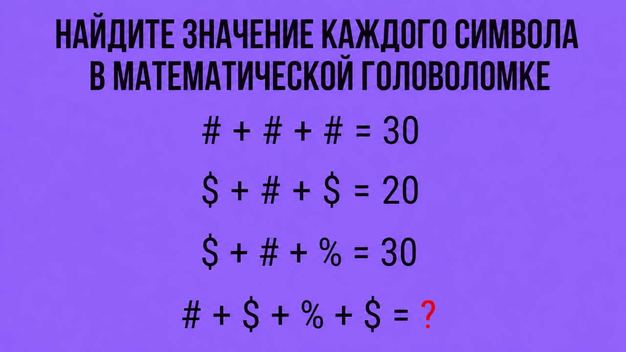 Математическая головоломка на 10 секунд: найдите значение каждого символа и проверьте свою логику