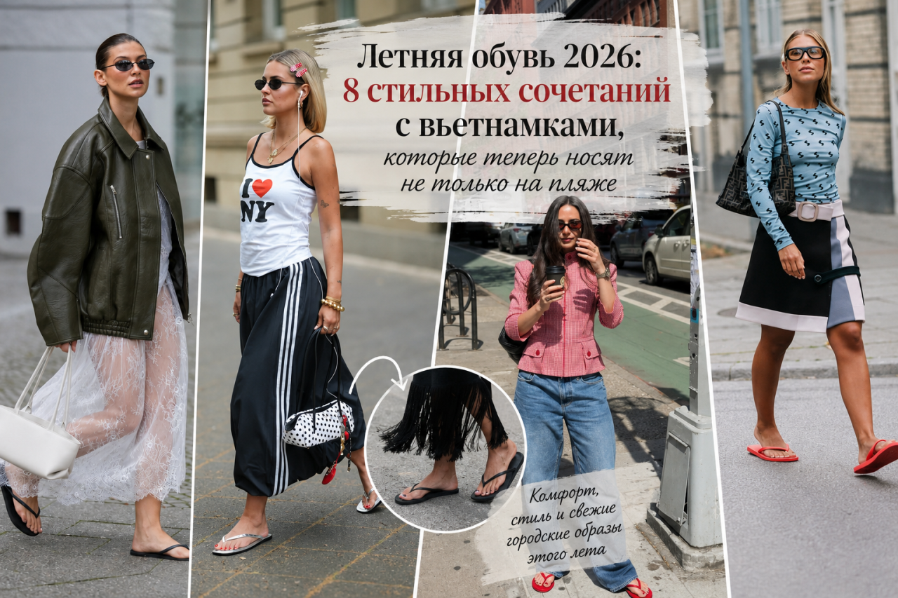 Летняя обувь 2026: 8 стильных сочетаний с вьетнамками, которые заставят забыть, что они «только для пляжа»