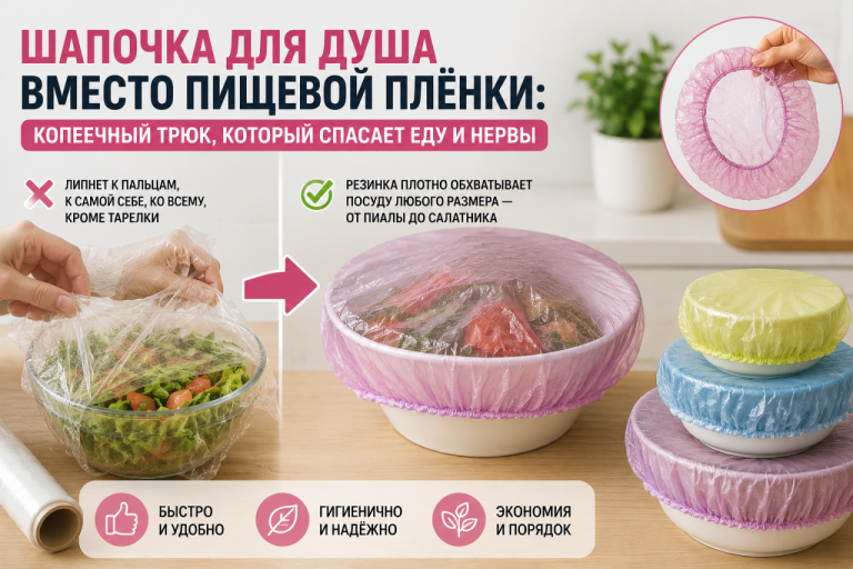 Шапочка для душа вместо пищевой плёнки: копеечный трюк, который спасает еду и нервы