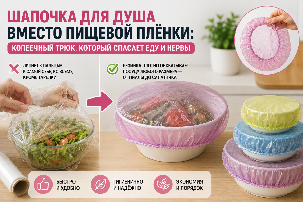 Шапочка для душа вместо пищевой плёнки: копеечный трюк, который спасает еду и нервы