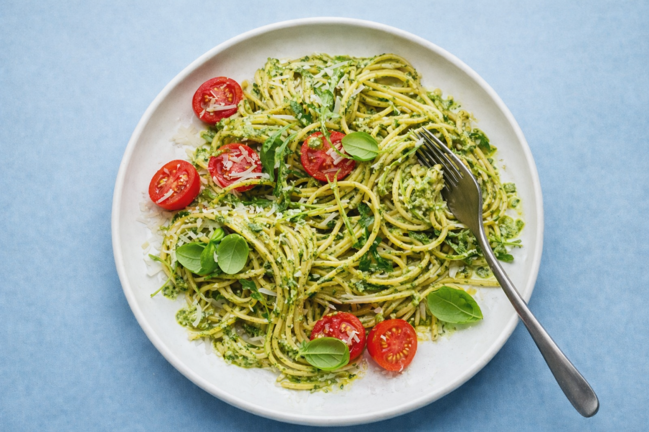 Спагетти с песто и рукколой: быстрый ужин за 20 минут