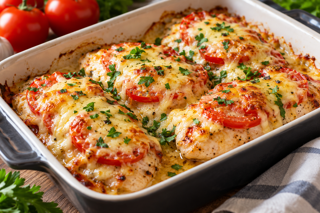 Пара помидоров и немного сыра - и обычная курица превращается в отличный ужин