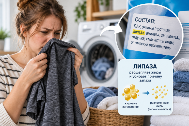 Вещи пахнут потом даже после стирки? Дело не в стиральной машине, а в одном ингредиенте порошка