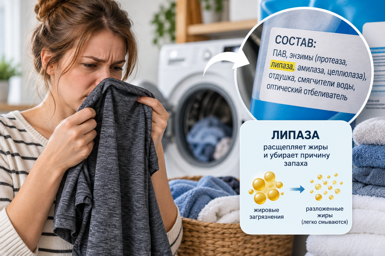 Вещи пахнут потом даже после стирки? Дело не в стиральной машине, а в одном ингредиенте порошка