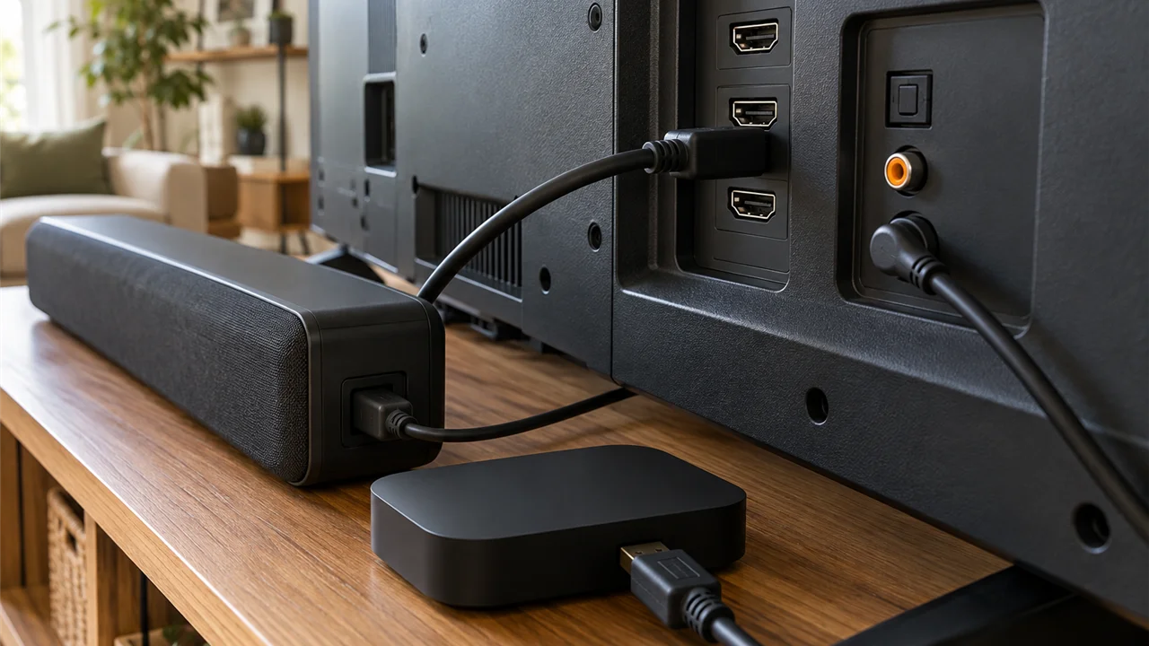 HDMI-порты телевизора, саундбар и медиаприставка