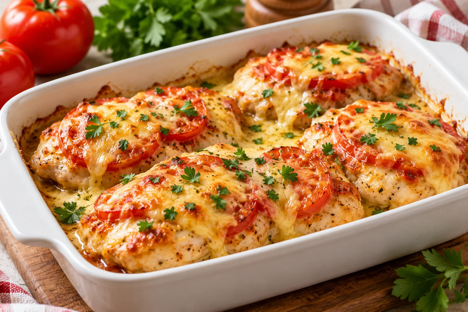 Курица «под шубой» в духовке: сочное мясо, помидоры и сырная корочка, перед которой трудно устоять