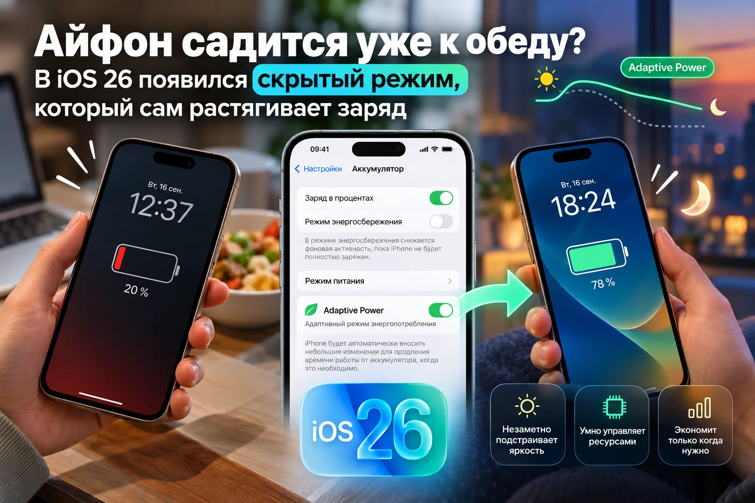Айфон садится уже к обеду? В iOS 26 появился скрытый режим, который сам растягивает заряд