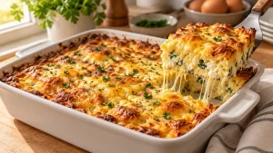 Сырная запеканка из яиц и творога с золотистой корочкой в белой форме